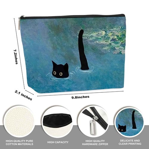 FTIRPW Funny Cat Makeup Bags for Women - Cute Black Cat Themed Gifts for Girls - Funny Travel Cosmetic Bag Zipper Pouch for Daughter Sister Bestie