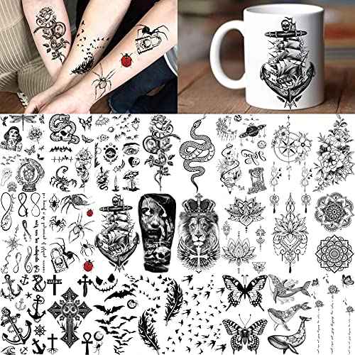 64 Sheets Long Lasting Flower Temporary Fake Tattoos For Women Arm Neck, Jellyfish Sunflower Moon Rose For Adults Girl, 3D Temp Realistic Snake Tatoo Stickers Serpent Peony Floral Kids