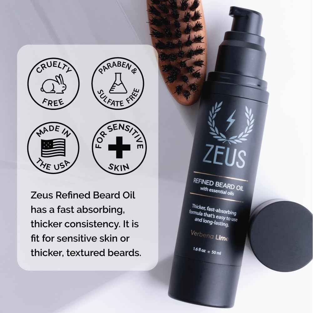 ZEUS Refined Beard Oil for Men, Leave-In Conditioner for Beard & Mustache, Softens Hair, Fights Dryness & Itch (Made in USA) Sandalwood