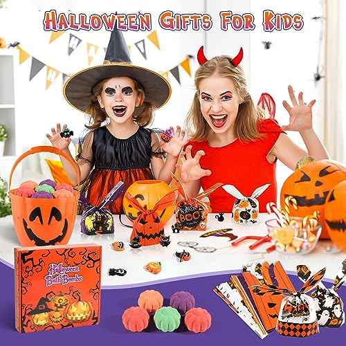 Halloween Gifts for Kids - 16pcs Halloween Bath Bombs for Kids with Toys Inside Halloween Party Favors Goodie Bag Fillers Bubble Bath with Spooky Pumpkin Bath Bombs