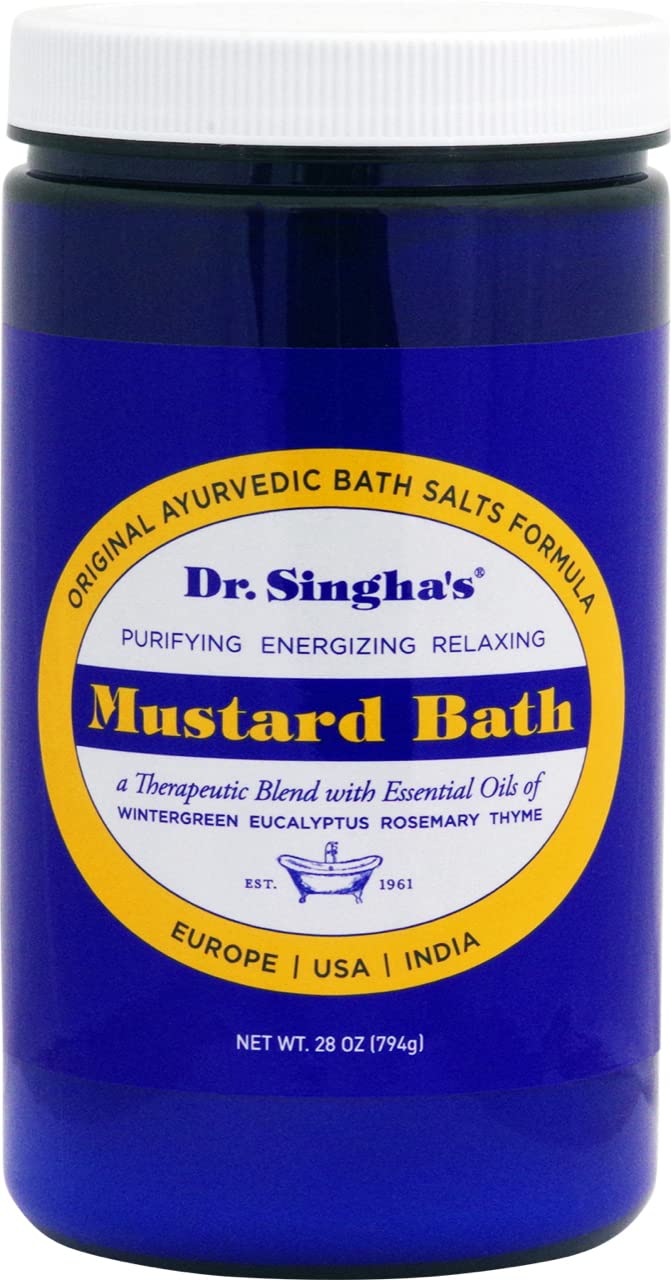 Dr. Singha's Mustard Bath Salts - 28 oz Herbal & Essential Oil Blend for Detoxifying Bath Soak, Toxin Elimination, Sore Muscles, Stress Relief, Restless Nights - Made in The USA