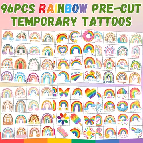 96 Rainbow Temporary Tattoos Stickers - Party Favors