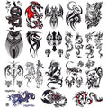 18-Sheet Realistic Fake Tattoos - Waterproof Tribal Dragon & Wolf Designs