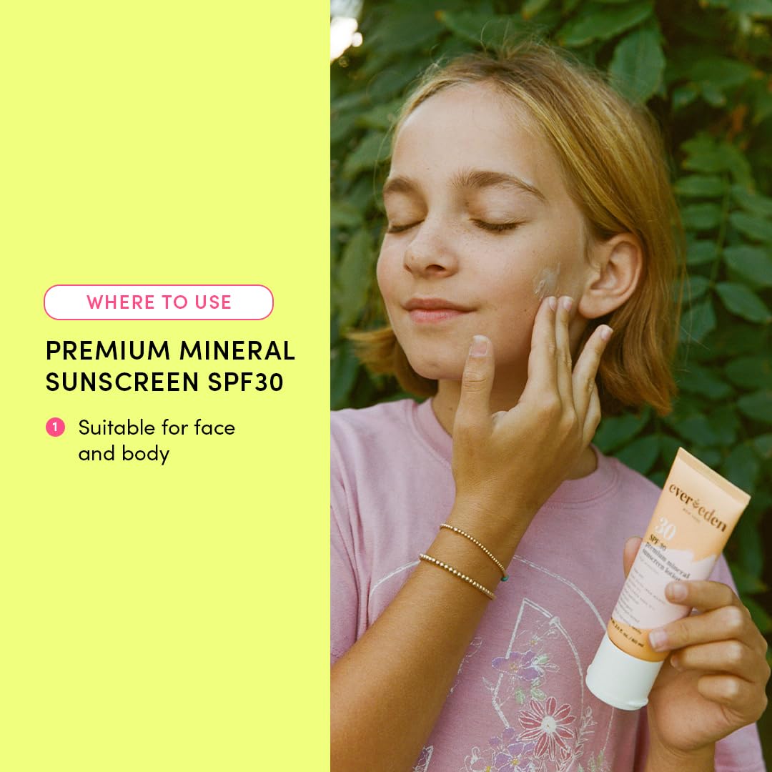 Evereden Premium Mineral Sunscreen SPF30: Baby-Safe Whole-Family Mineral Sunscreen Kids Love - Non-Nano Kids Sunscreen for Year-Round UVA & UVB Protection - Clean, Safe, & Reef-Friendly