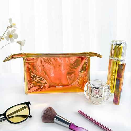 Green Transparent Laser Cosmetic Bag Iridescent Holographic Waterproof PVC Makeup Organizer Bag for Women (Green)