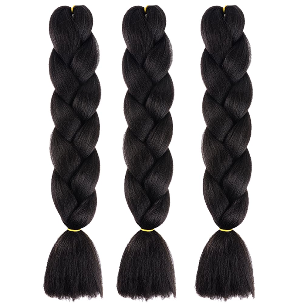 Xiaofeng Colorful Ombre Braiding Hair Extensions 24 Inch 3 Packs High Temperature Jumbo Crochet Braiding Hair for Box Twist Braids (24 Inch (Pack of 3), Black)