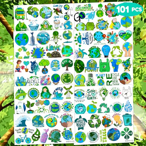 101 PCS Earth Day Temporary Tattoos - Eco Friendly Party Favors
