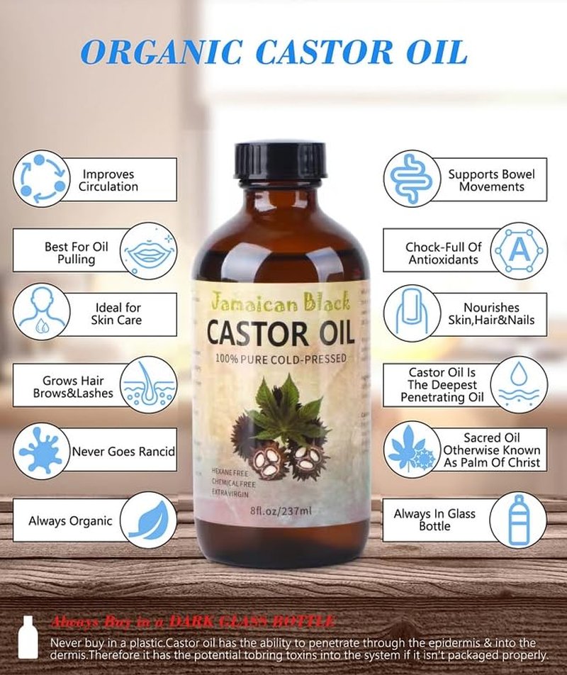 Organic Jamaican Black Castor Oil - 8oz Cold Pressed for Hair, Skin & Nails
