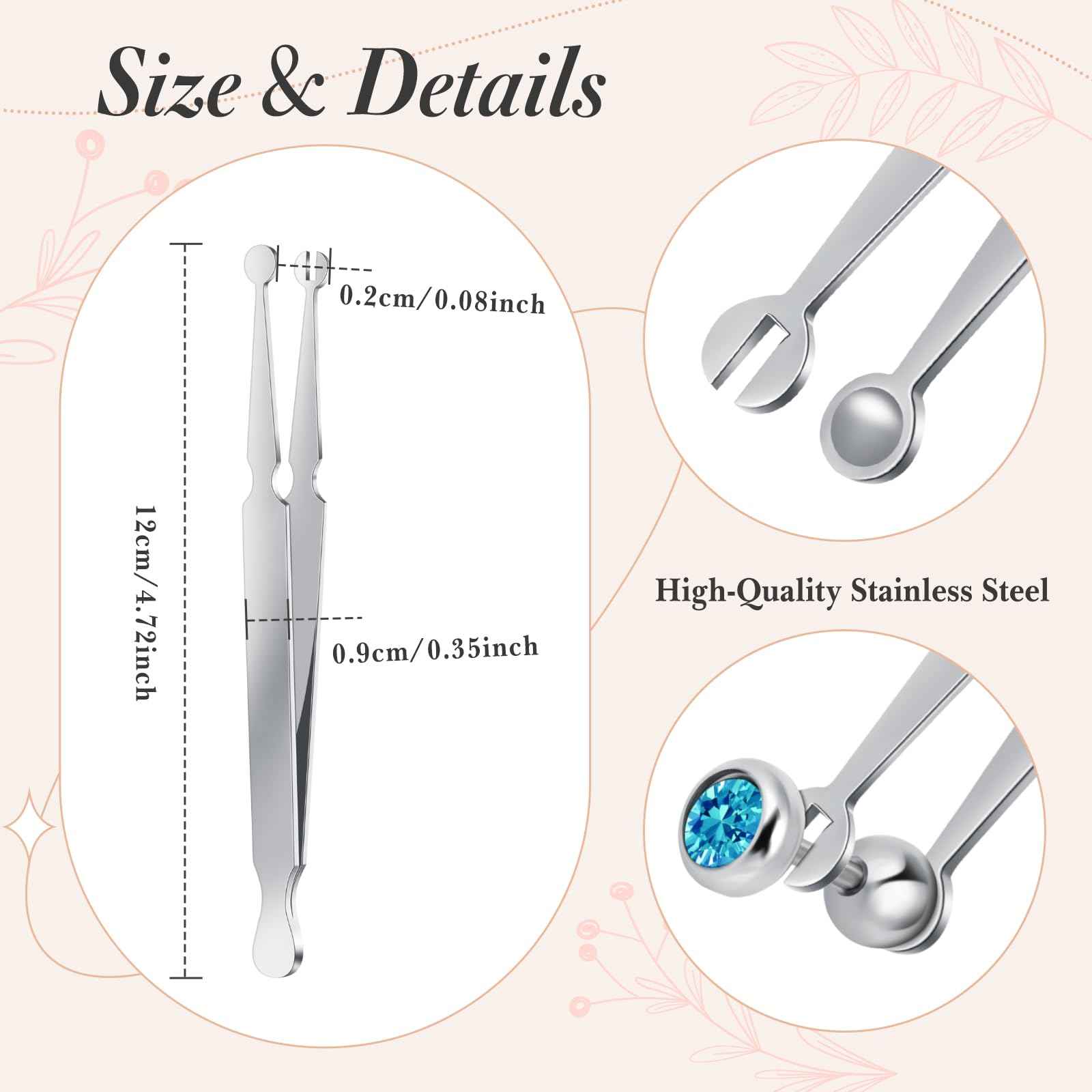 Mysora 4 Pcs Piercing Ball Grabber Tool 3mm Piercing Barbell Clamps Tool for Changing Jewelry Stainless Steel Forceps Locking Tweezers Clamps Kit for Nose Ear Lip Tongue Ball Screw Removal (Extended)