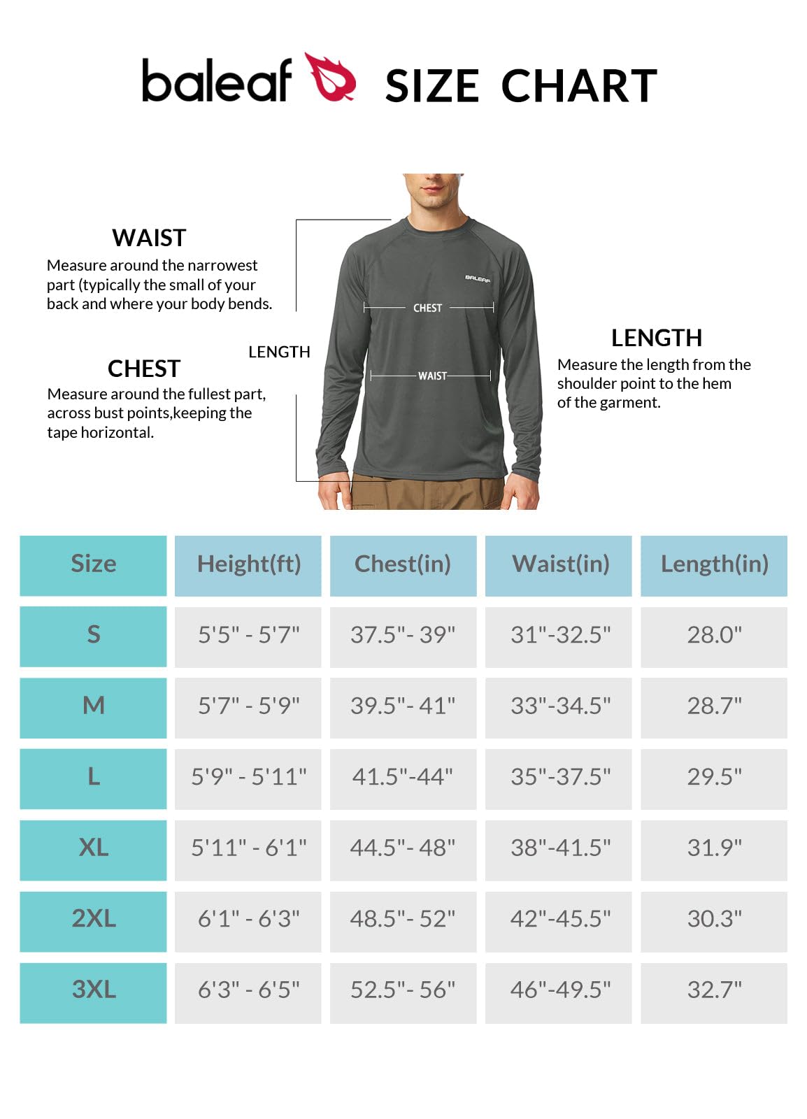 BALEAF Men's Sun Protection Shirts UV SPF T-Shirts UPF 50+ Long Sleeve Rash Guard Lightweight Hiking Summer Deep Gray Size S