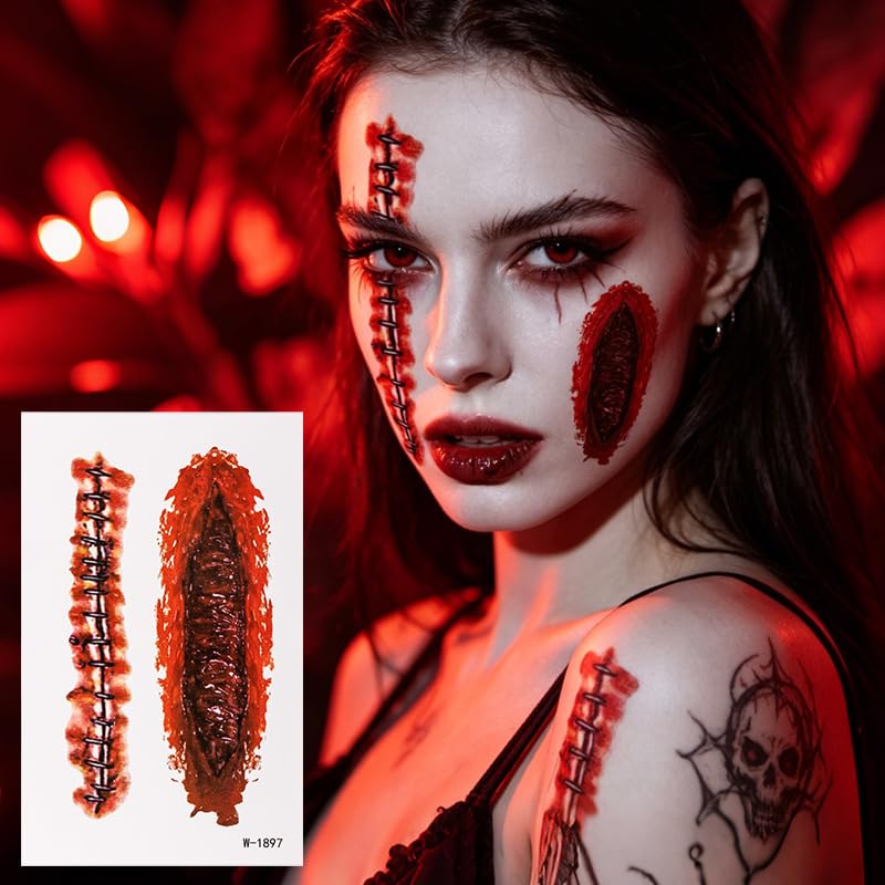Zombie SFX Makeup Tattoos - 30 Sheets Halloween & Cosplay Scar Wounds