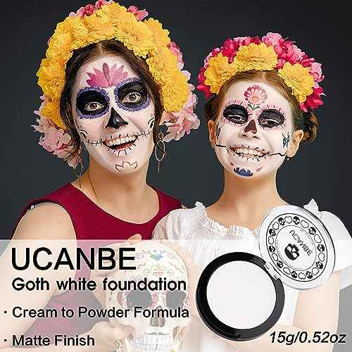 UCANBE Goth White Cream to Powder Foundation Makeup, Professional Clown White Face Body Paint with Matte Finish for Halloween, SFX Makeup, Cosplay, Costume, Stage, Mime & Film(0.52oz)