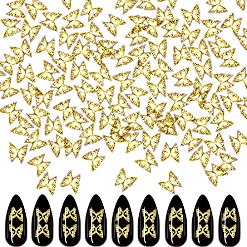 XEAOHESY 100pcs 3D Gold Butterfly Nail Charms Nail Butterfly Charms Nail 3D Charms Butterfly Charms for Nails Butterfly Nail Stickers Butterfly Nails Jewels for Acrylic Nails