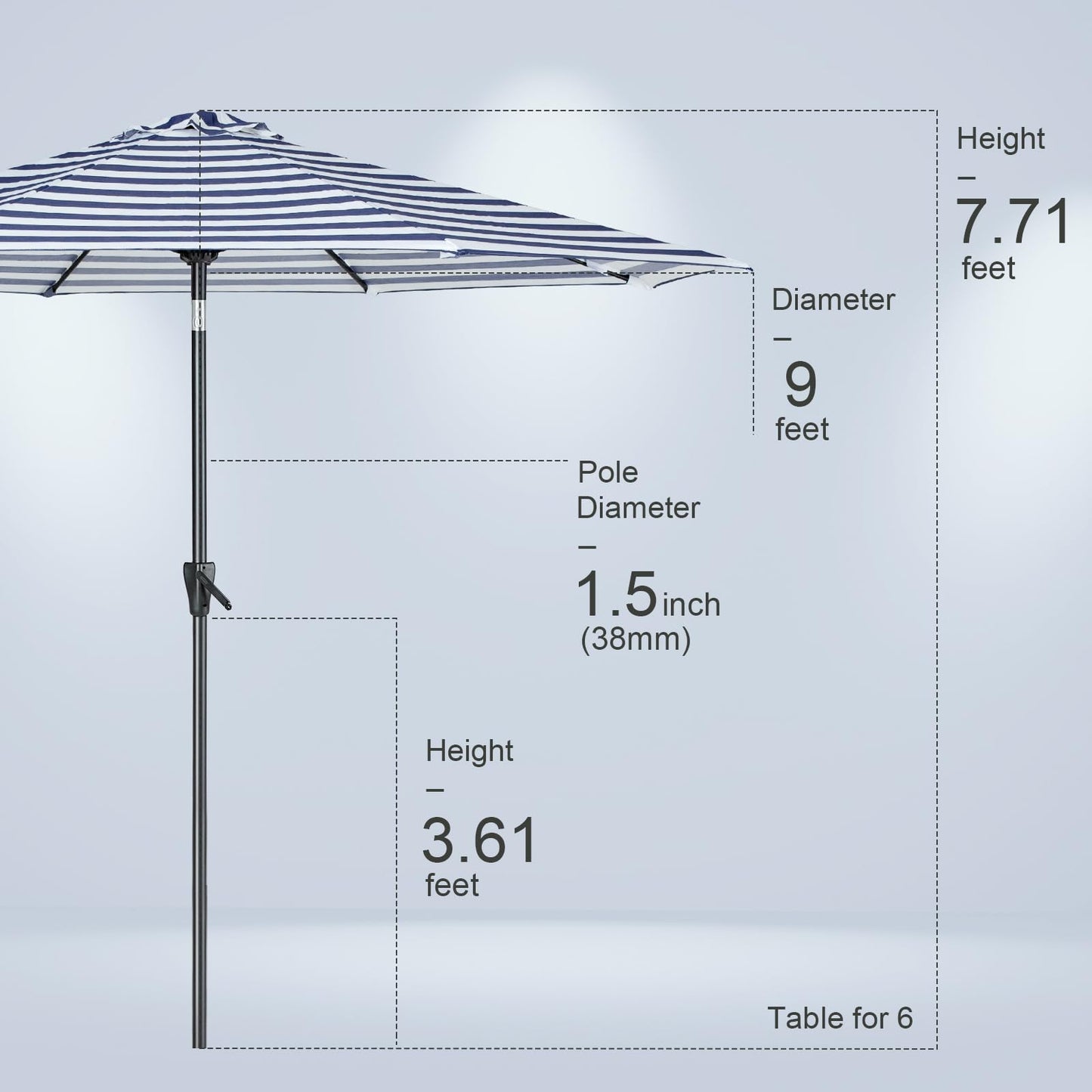 Tempera 9ft Patio Market Outdoor Table Umbrella with Push Button Tilt and Crank,Large Sun Umbrella with Sturdy Pole&Fade resistant canopy,Easy to set, Blue White Stripe