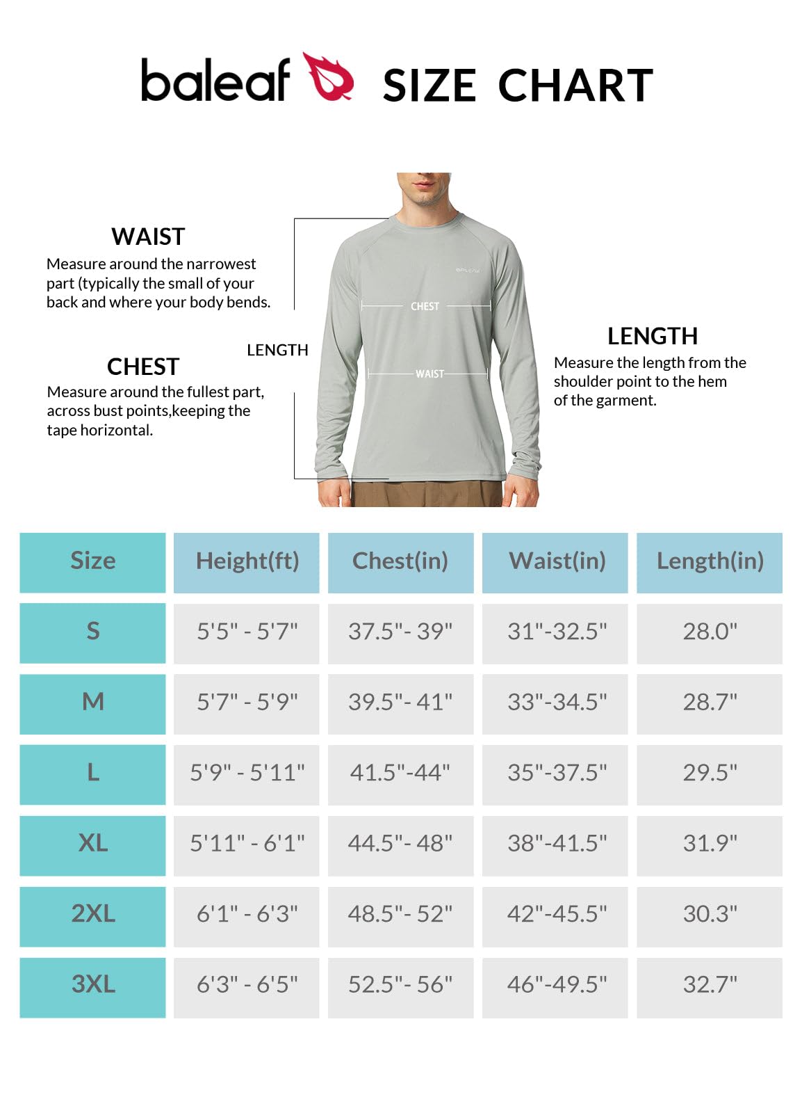 BALEAF Men's Rash Guard Shirts Fishing Long Sleeve UV Sun Protection SPF T-Shirts UPF 50+ Lightweight Beach Gray Size S