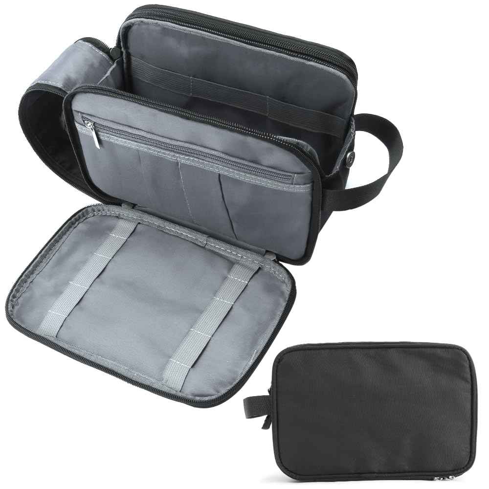 WIBKAE Toiletry Bag for Men Travel, Large Capacity Water-resistant Hanging Dopp Kit with Multiple Pockets, Shaving Organizer for Bathroom Essentials (Black)