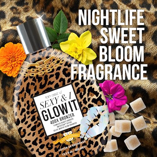Tan Asz U Sexy & I Glow It Tanning Lotion, 400X Flawless Beauty Bronzer with Inktuition Tattoo & Selfie Glow Enhancers, 13.5 Fl Oz