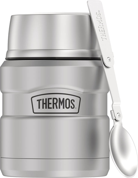 THERMOS Stainless King Vacuum-Insulated Food Jar with Spoon, 16 Ounce, Matte Stainless Steel