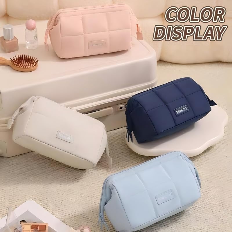 Travel Makeup Bag with Brush Pocket & Compartments Blue