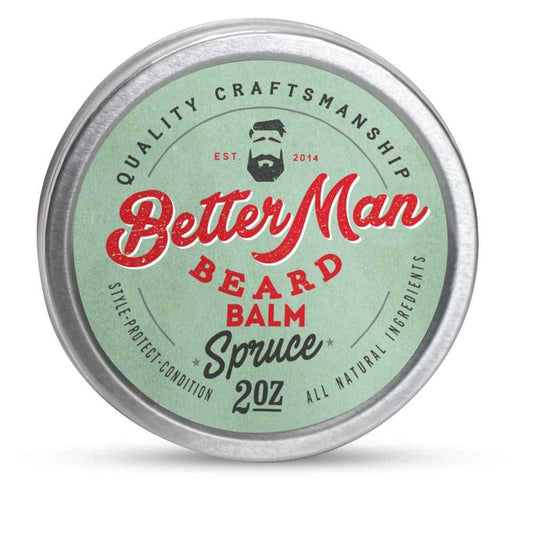 BETTER MAN BEARD Spruce Balm - 2 oz All-Natural Moisturizing Beard Balm with Therapeutic Grade Essential Oils & 100% Natural Formula - BLM-SPR2