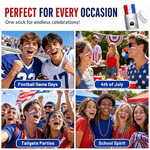 Red White Blue Face Paint Stick - Waterproof Sports Makeup