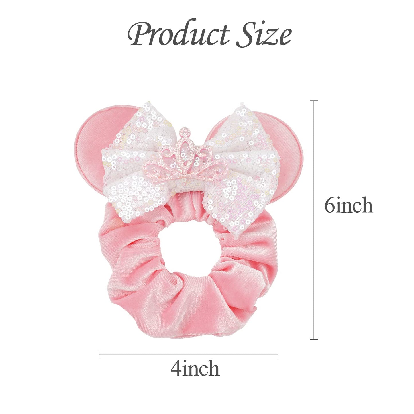 6 Pack Mouse Ears Scrunchies Velvet Sparkle Sequin Bows Hair Scrunchies Hair Ties Elastic Rubber Bands Ponytail Holders for Kids Women Girls Adult Christmas Party Decoration （White&Black&Christmas）