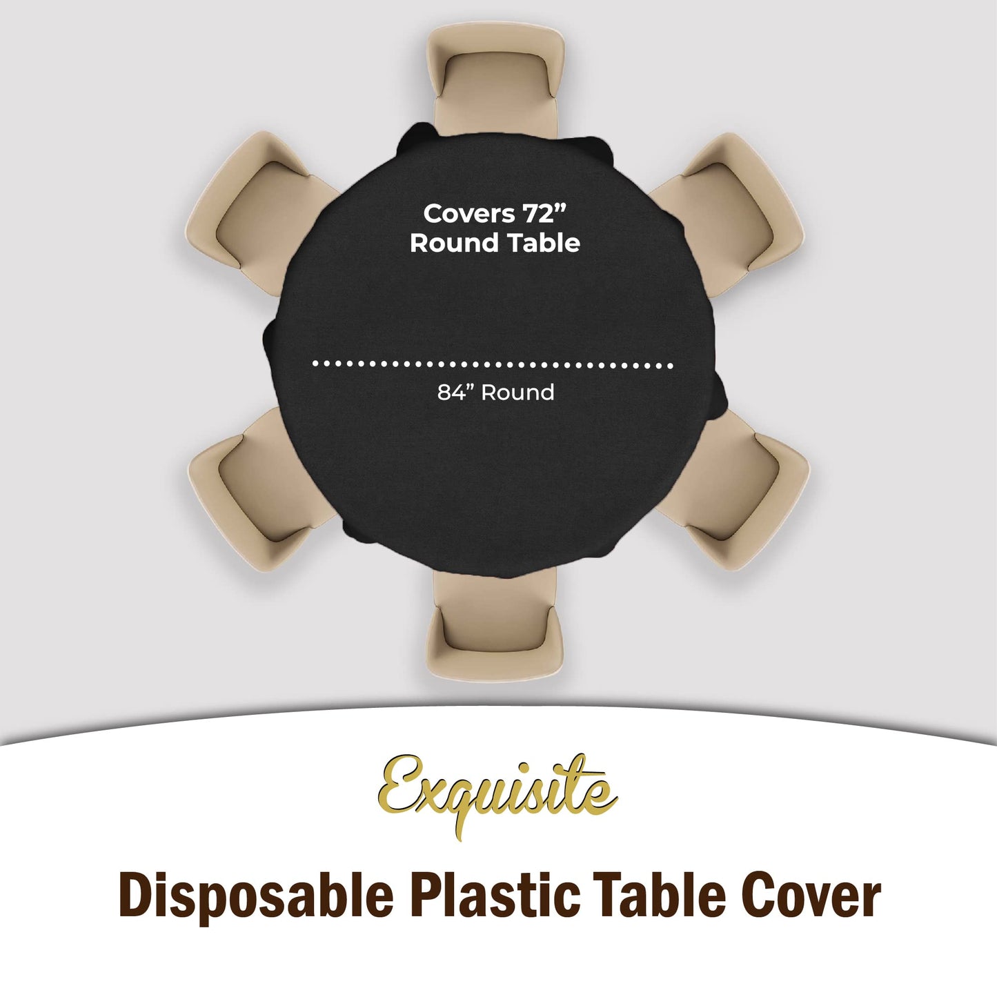 Exquisite 6-Pack Premium Plastic Tablecloth 84in. Round Plastic Table Cover - Black