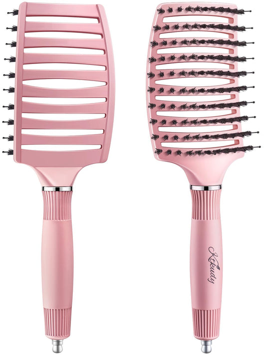 KTKUDY Wet & Dry Vented Detangling Hair Brush - Glides Through Tangles Detangler Brush with Boar Bristles For Women Men & Kids - Faster Blow Drying - Curved HairBrush