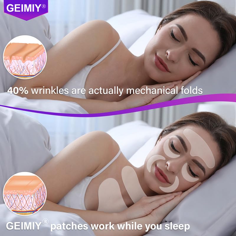 GEIMIY Forehead & Neck Wrinkle Patches, Anti Wrinkle Silicone Facial Patches for Face Overnight to Reduce Fine Wrinkles, Neck & Chest Lines, Reusable Anti-Ageing Wrinkles Treatment for Women 12 Pcs