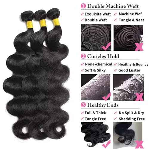 12A Human Hair Bundles 20 20 20 Inch Body Wave 100% Unprocessed Brazilian Virgin 3 Bundles Double Weft Body Wave Natural Black