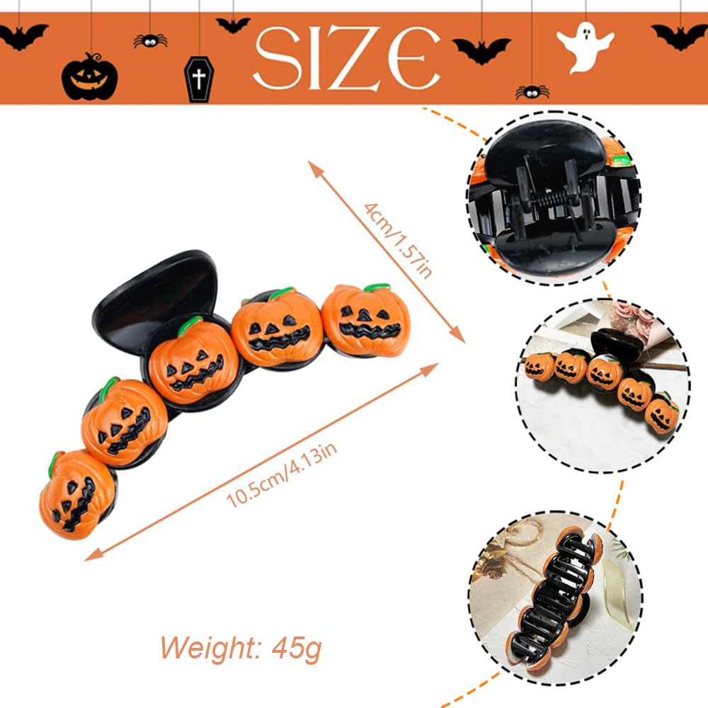 1Pcs Halloween Hair Clips 5D Stereoscopic Pumpkin Design Hair Claw Clips for Thick or Long Hair Large Size Halloween Hair Accessories for Women Strong Hold Clamp Jaw Clips for Cosplay Hair Supplies