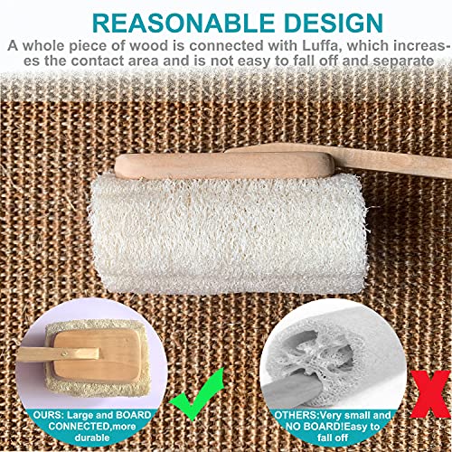 6 pcs/Set - 4 Natural Exfoliating Loofah luffa loofa Bath Brush On a Stick - with Long Wooden Handle Back Brush for Men & Women - 2 XL Large Exfoliating Body Pad - Shower Sponge Body Back Scrubber