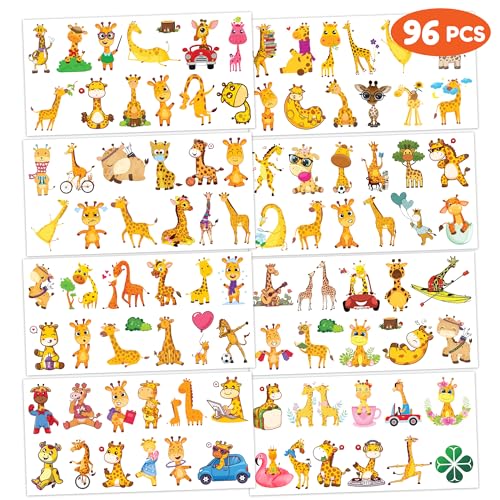 Generic Giraffe Temporary Tattoos Birthday Party Supplies Favors Decorations Super Cute 96PCS Fake Tattoos Stickers for Boys Girls School Classroom Rewards Gifts Ideal