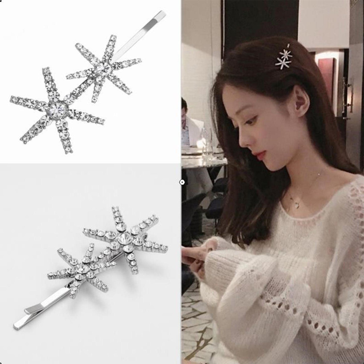 Yheakne Hair Clip - Silver Snowflake Crystal Bridal Hair Accessories Alloy and Crystal, for Women and Girls