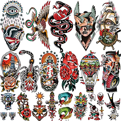 77 Sheets American Traditional Temporary Tattoos for Adults