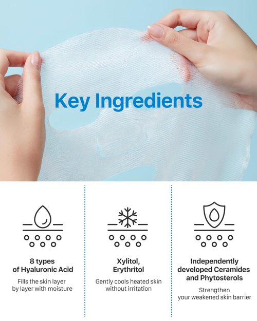 Real Barrier Aqua Soothing Gel Cream Face Mask for Sensitive Dehydrated Oily Skin, 10ea, Korean Cotton Gauze Sheet Mask with 8 Hyaluronic Acids, Cooling, Soothing, Hydrating, Moisturizing