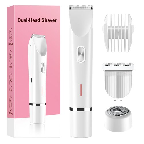 Bikini Trimmer for Women Electric Razors for Women, Double Head Dual Purpose, IPX7 Waterproof Hair Razor, Ceramic Blade Hair Trimmer Wet & Dry Use, Painless Electric Shaver for Facial and Body