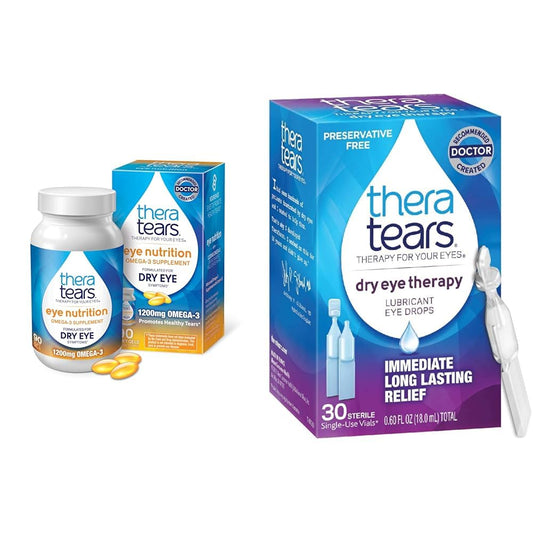 TheraTears Omega 3 Supplement, 1200mg, 90 ct (Pack of 1) & Dry Eye Therapy Lubricating Eye Drops for Dry Eyes, Preservative Free Eye Drops, 30 Single-Use Vials