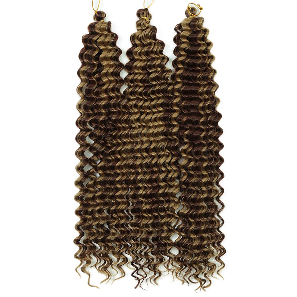 Deep Wave Curly Crochet Hair 22 Inch 3 Packs Curly Braiding Hair Extensions Ocean Wave Crochet Hair for Black Women Long Deep Wave Braiding Hair for Boho Box Braids (P27/33, 22Inch 3Pack)