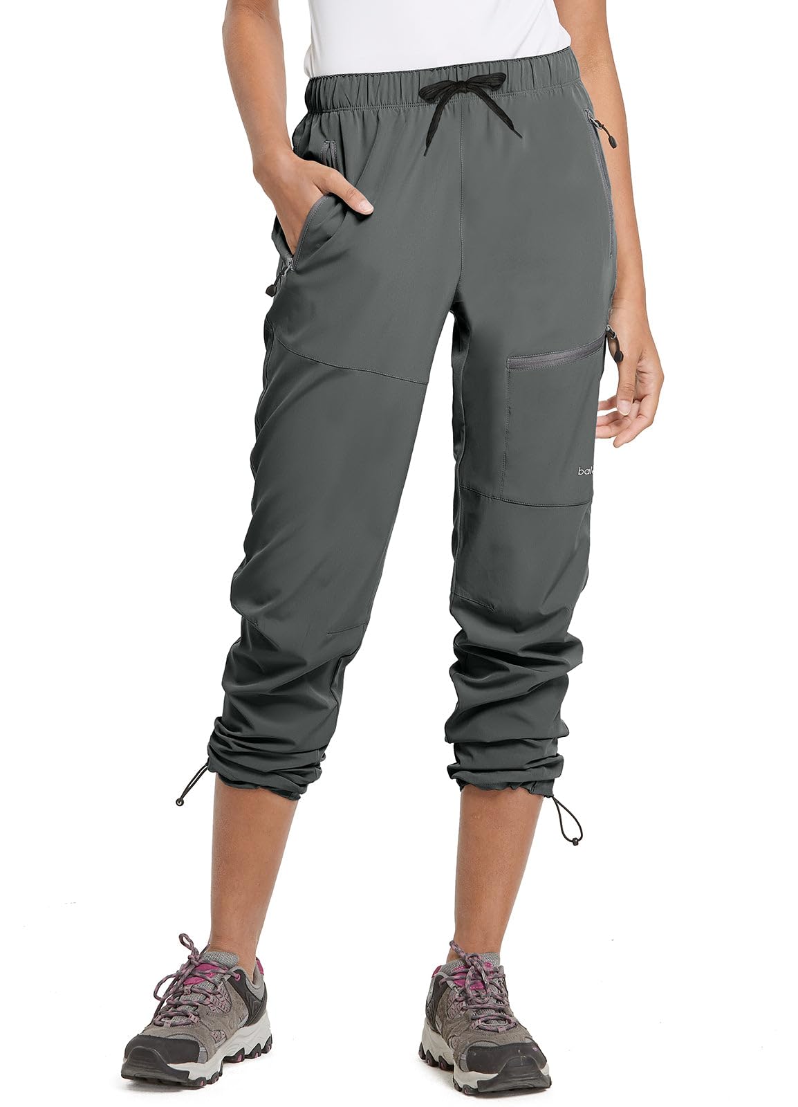 BALEAF Women's Hiking Pants Quick Dry Water Resistant Lightweight Joggers Pant for All Seasons Elastic Waist Steel Gray Size XS