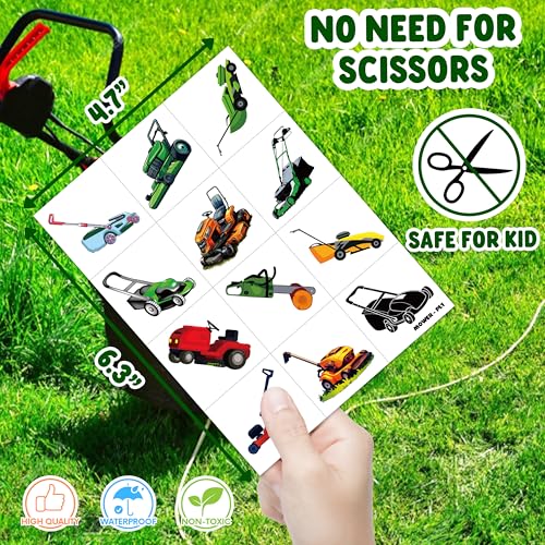 96 PCS Lawn Mower Temporary Tattoos for Kids Birthday Party