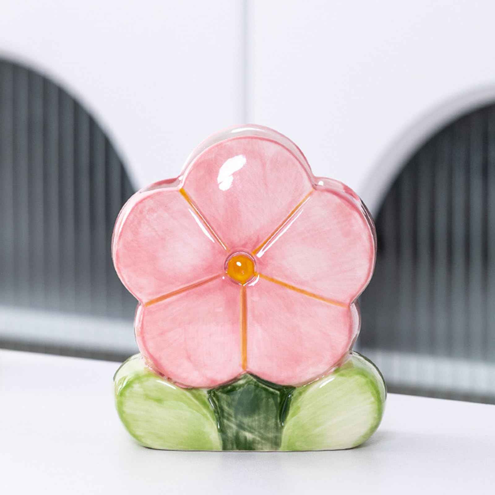 TANG SONG Ceramic Bloom Five Petals Make up Brush Holder Flower Cosmetic Storage Box Pen and Pencil Holder Desktop Organizers (Pink)