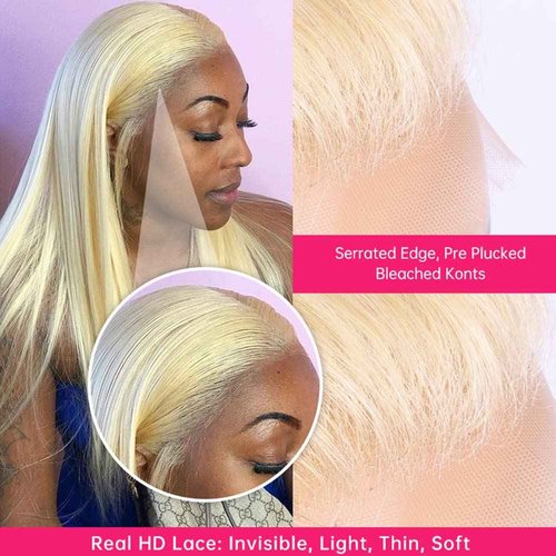 613 Frontal Straight 13x4 Transparent HD Lace Frontal Closure Ear To Ear Blonde 2A Brazilian Virgin Remy Human Hair Extension 100% Russian Blonde Human Hair for Women Pre Plucked 12 Inch