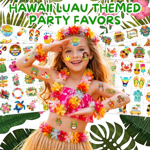 Hawaiian Luau Temporary Tattoos for Kids - 96 PCS
