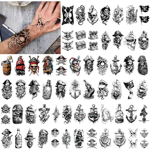 Pirate Temporary Tattoos, 77 Sheets Waterproof Fake Tattoos