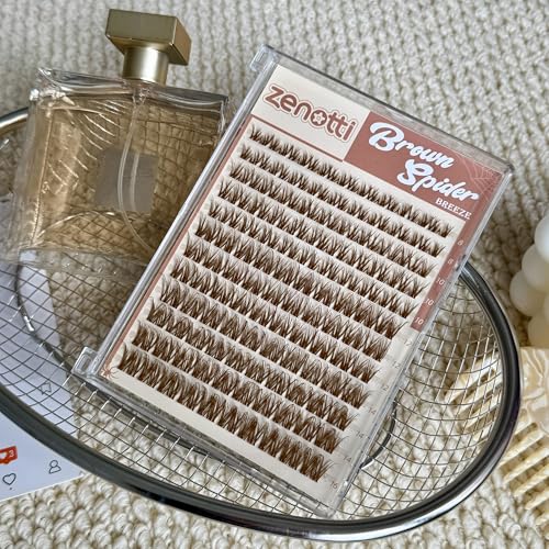 Zenotti D-Brown Wispy Spider Breeze Lash Clusters - Natural Brown, 8-16mm, Invisible Band, Fluffy Curly Eyelash Extensions