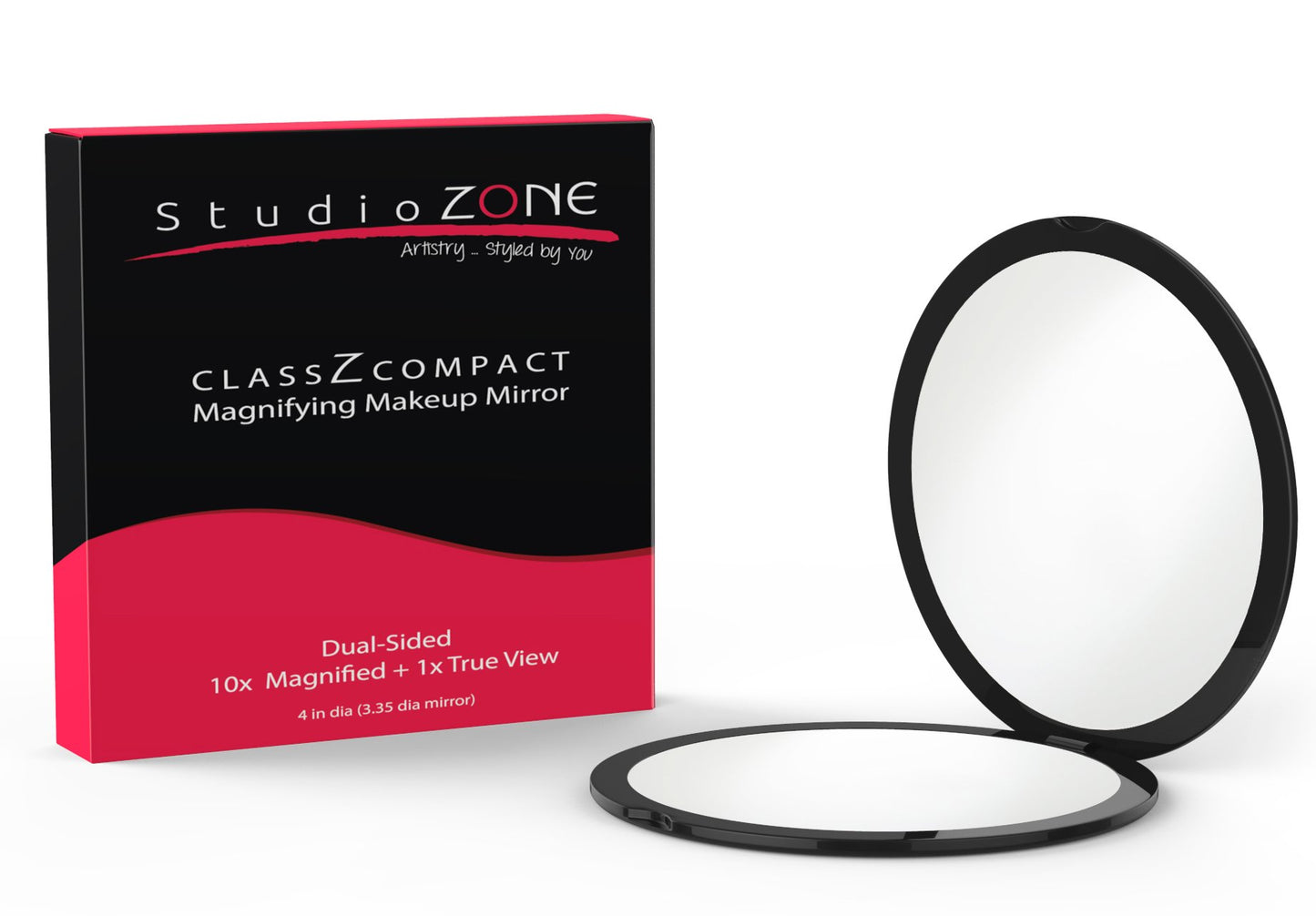 StudioZONE Best Compact Mirror - 10X Magnifying Makeup Mirror - Perfect for Purses - Travel - 2-Sided with 10X Magnifying Mirror and 1x Mirror - ClassZ Compact Mirror - 4 Inch Diameter