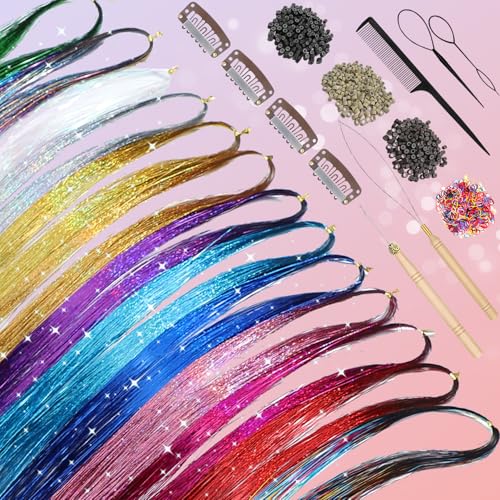 Hair Tinsel Kit, 18 Colors 7800 Strands 48 Inch Heat Resistant