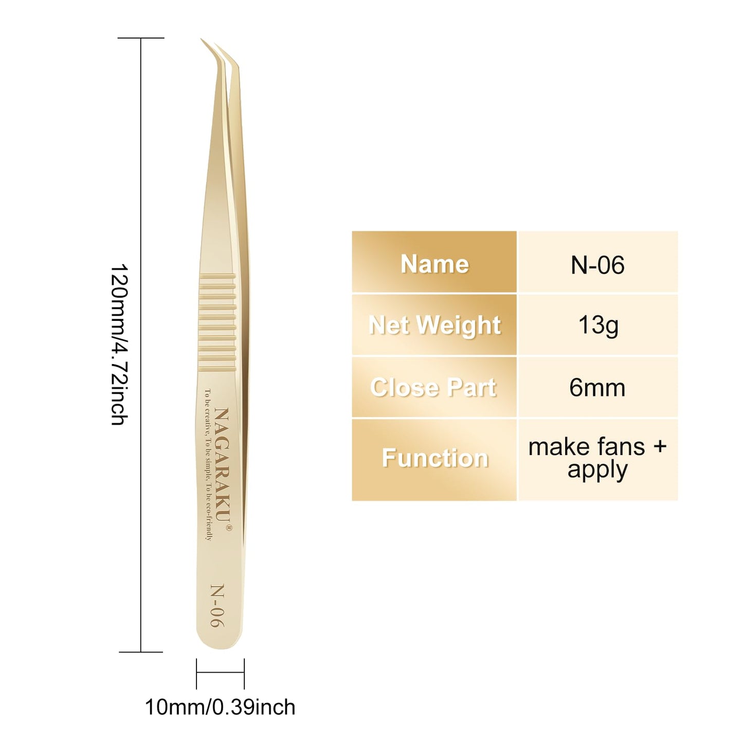 NAGARAKU Gold Tweezers for Eyelash Extensions Curved Angled Volume Cluster Super Light Weight Easy Fanning Tweezers Stainless Steel Precision (N-06)