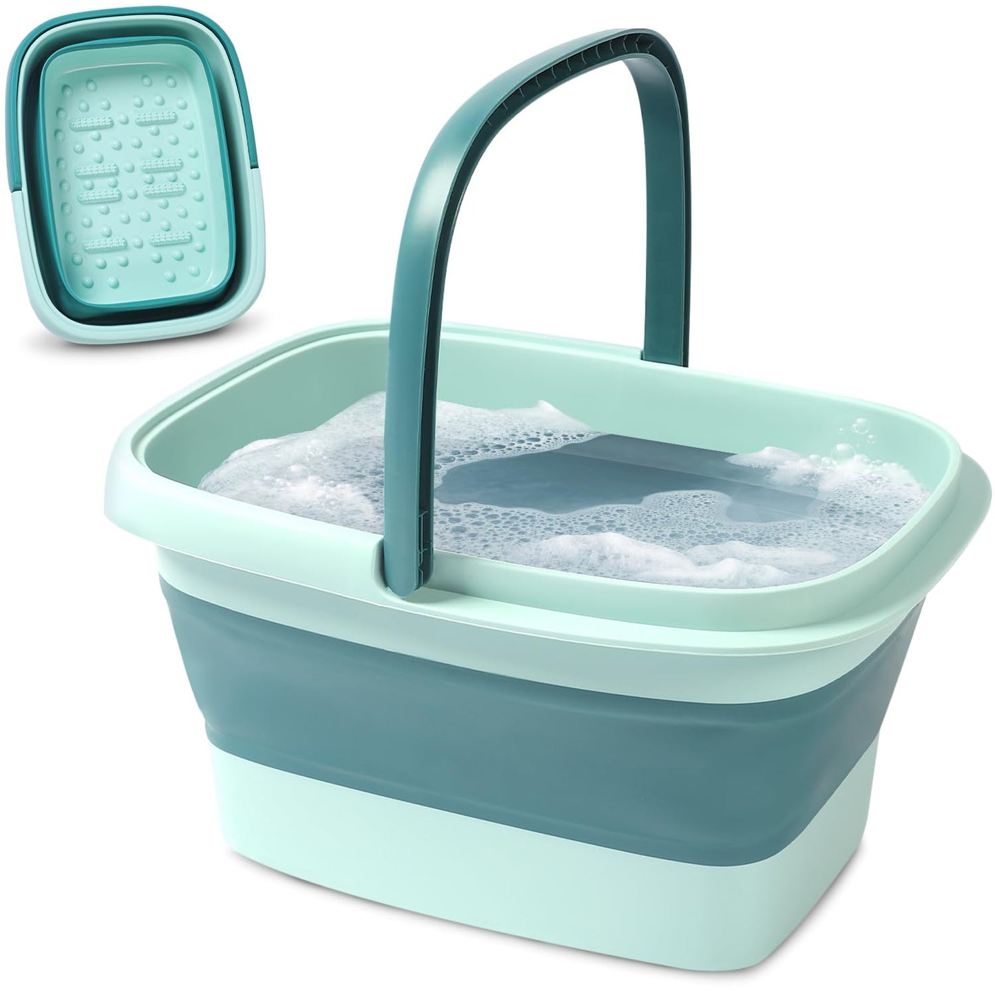 Collapsible Foot Bath – Advanced Foot Soaking Tub with Portable Design and Handle – Foldable Pedicure Foot Spa Bowl – Compact and Lightweight Foot Soak with Acupressure Points, Green and Blue